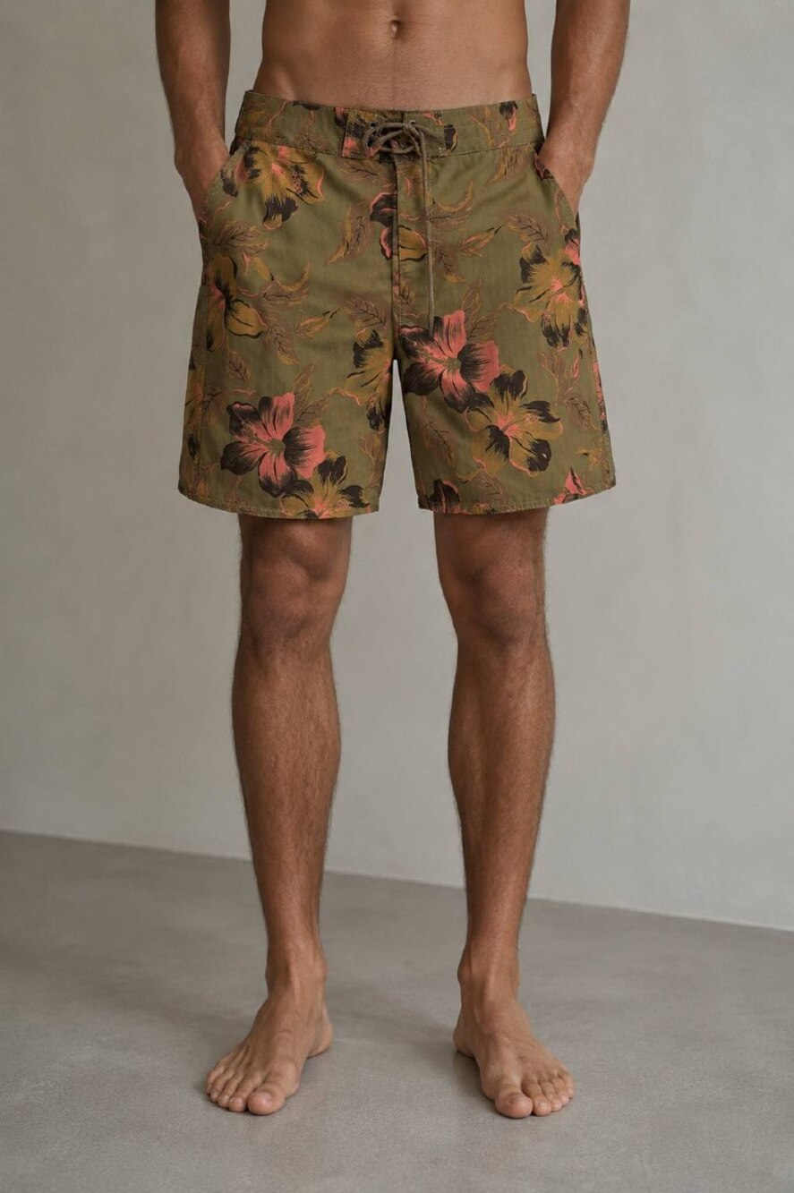 RRL Double RL Hawaiian Floral Olive Board Shorts